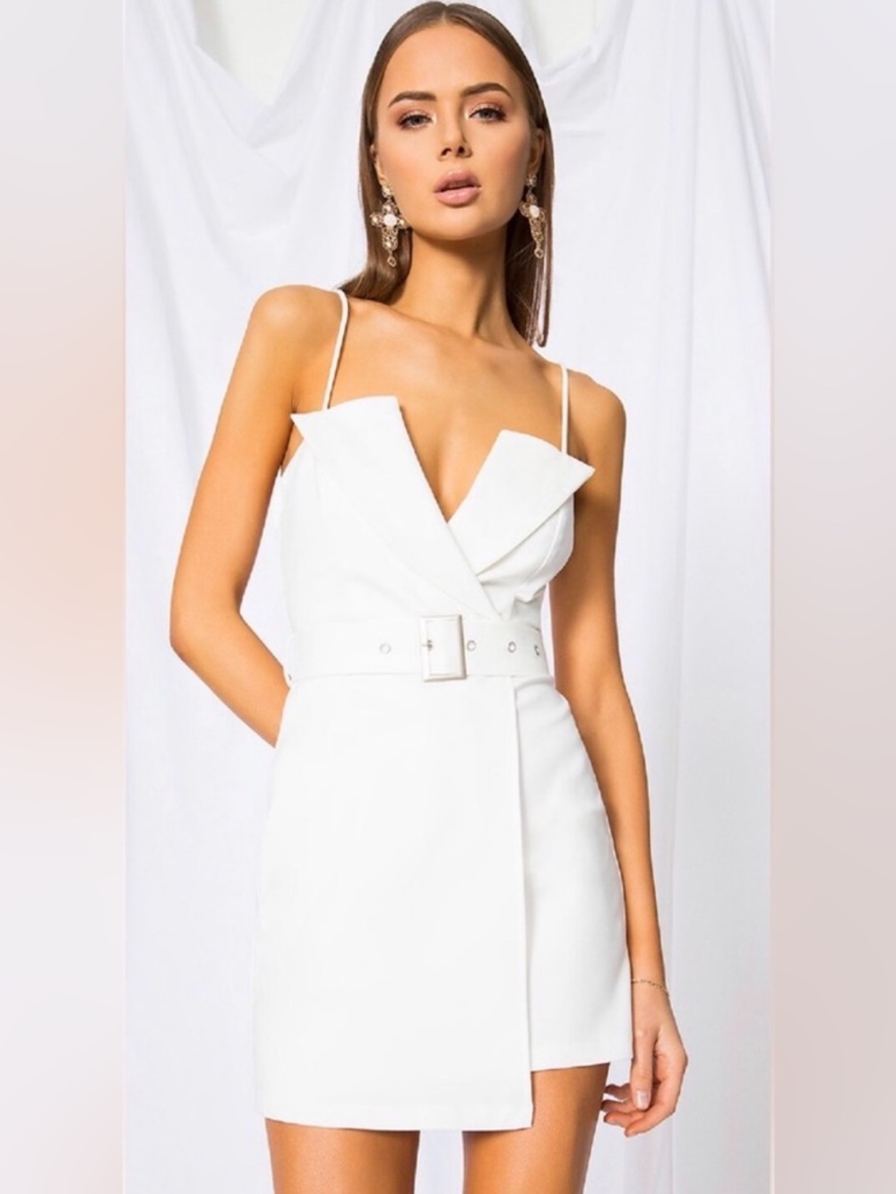 Superdown White Belted Mini Dress